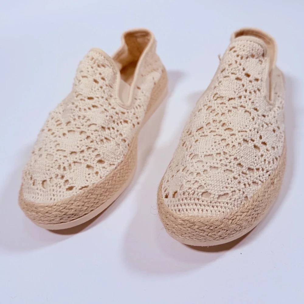 Kensie Crochet Espadrille Slip On Sneakers Beige Boho Cottagecore  9.5 10 NEW